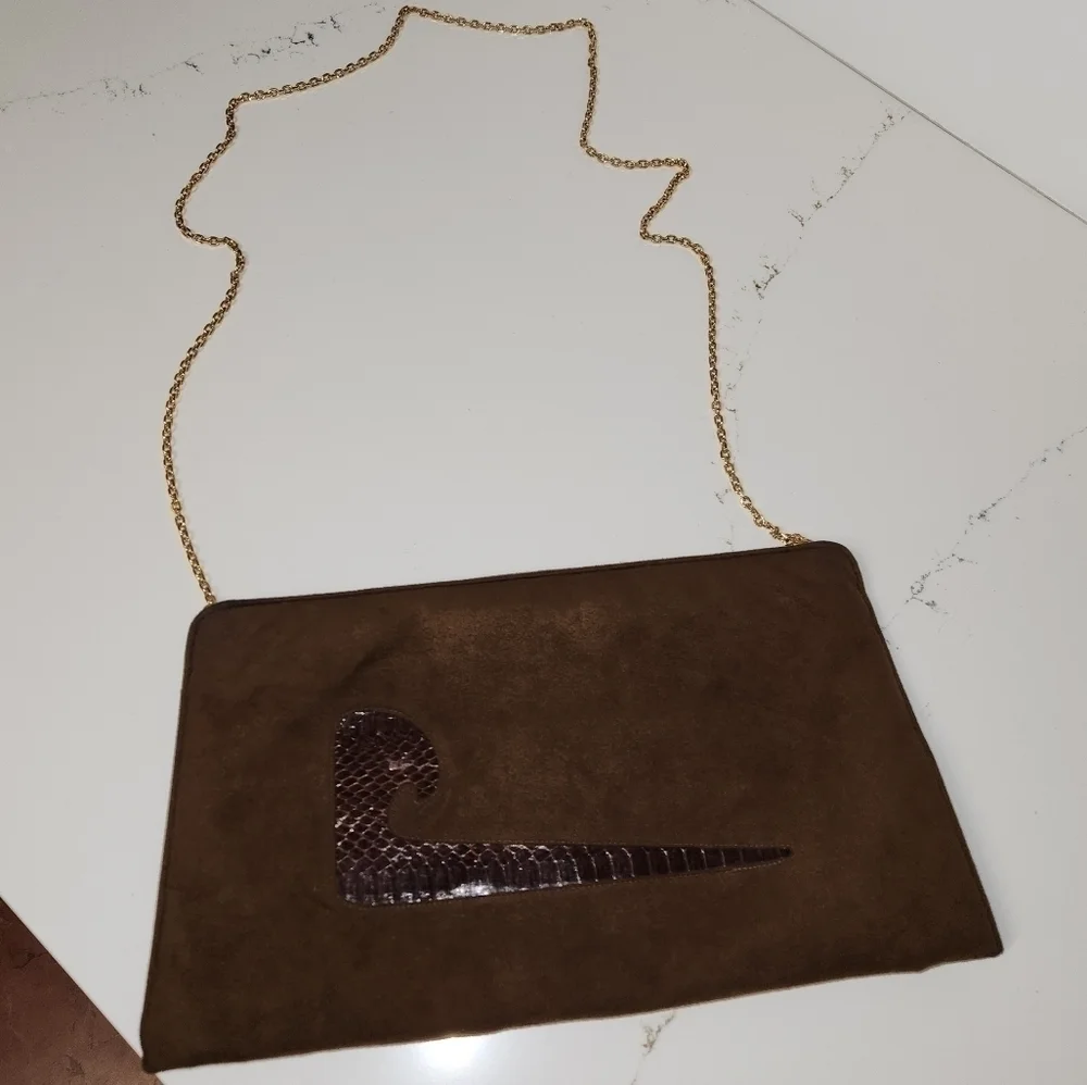 Vintage Pierre Cardin Suede Snakeskin Clutch Envelope Bag - Picture 7 of 11